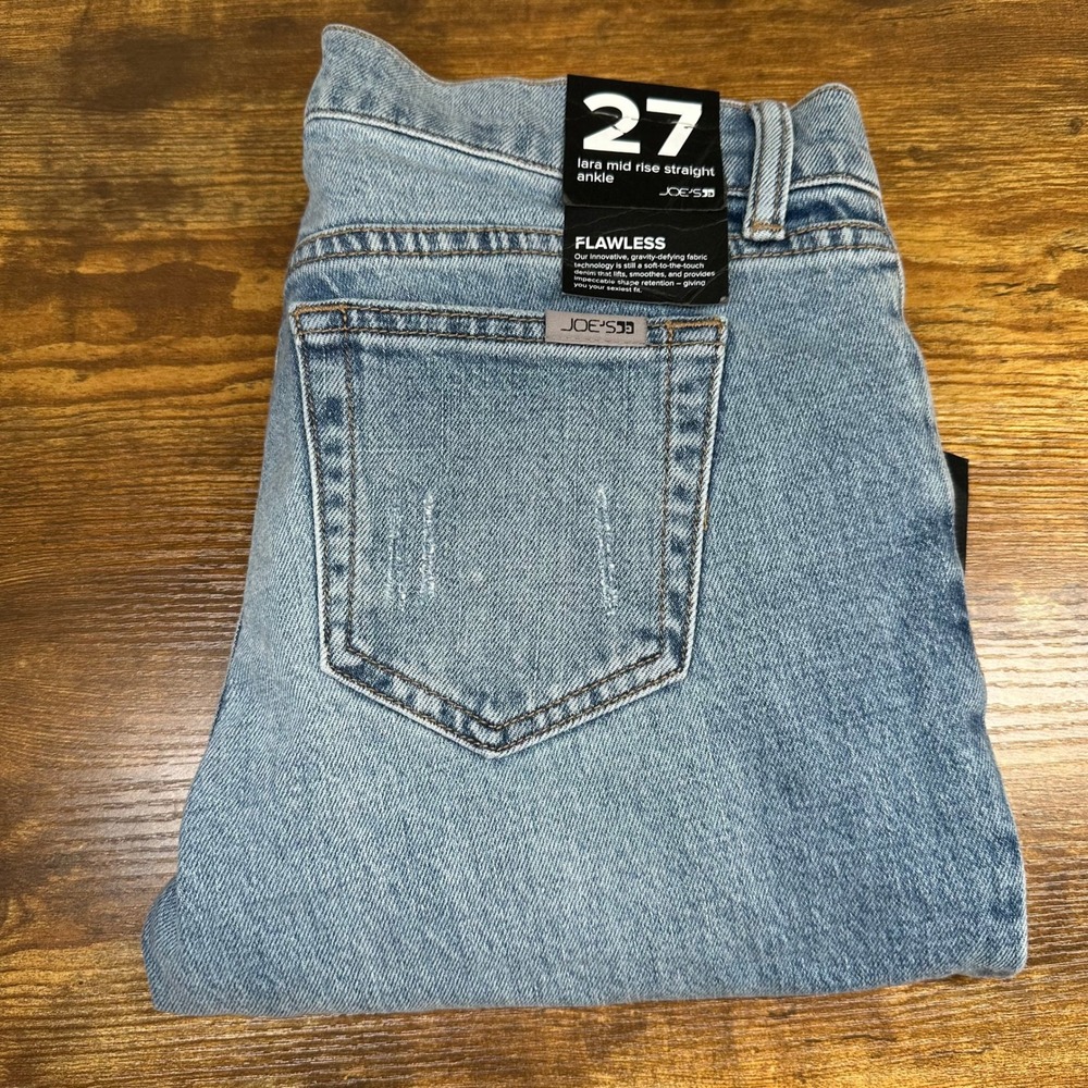 NEW Joe's Jeans Lara Mid Rise Straight Ankle Cybele Distressed Blue Jeans 27 NWT